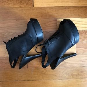 BCBG Black Lace Up Platform Heels, Size 7